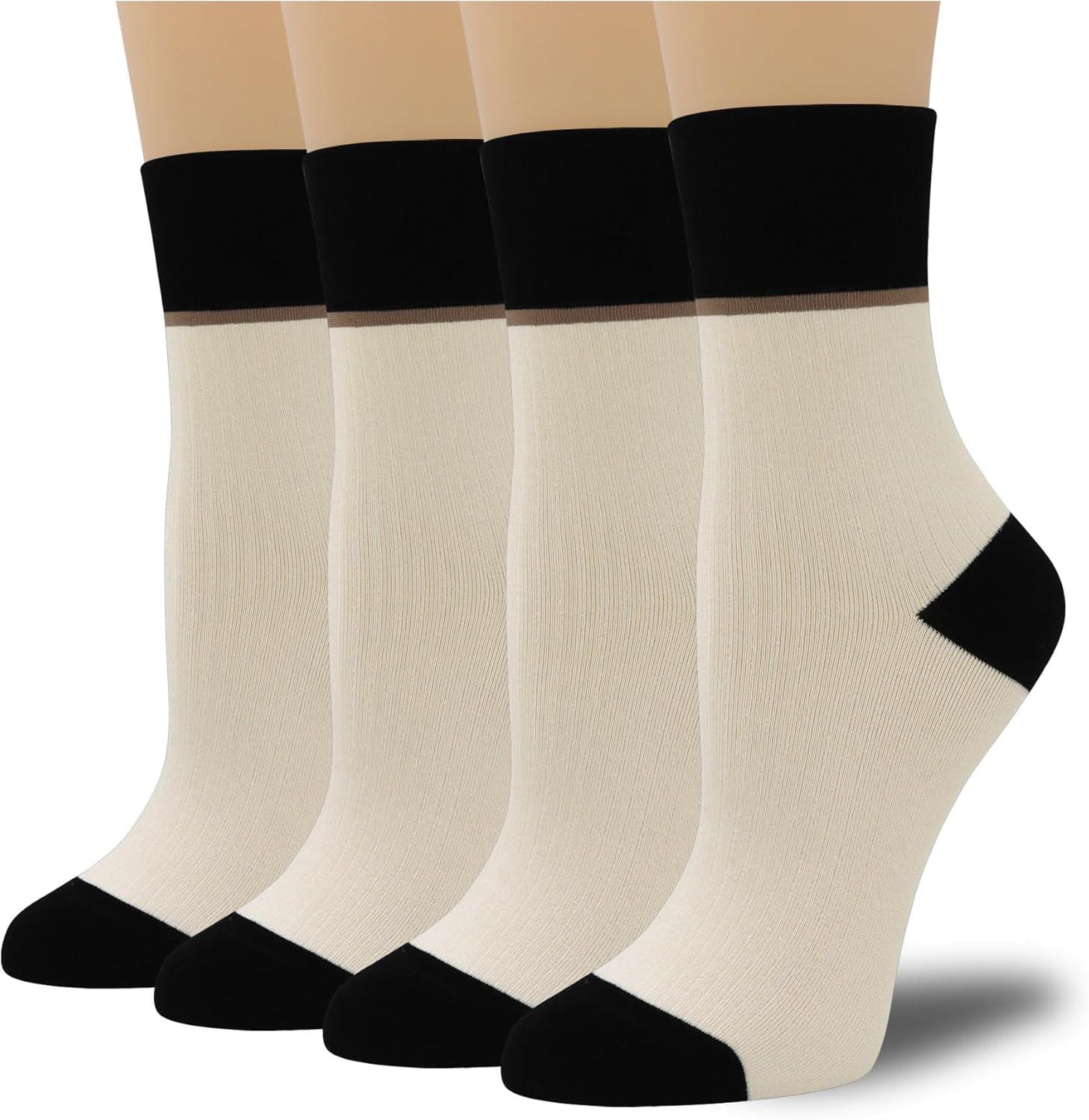 4 Pairs Fashion Colorful Combed Cotton Thin Ankle Crew Socks for Women, Striped Casual Soft Cute Vintage Colorblock Sock