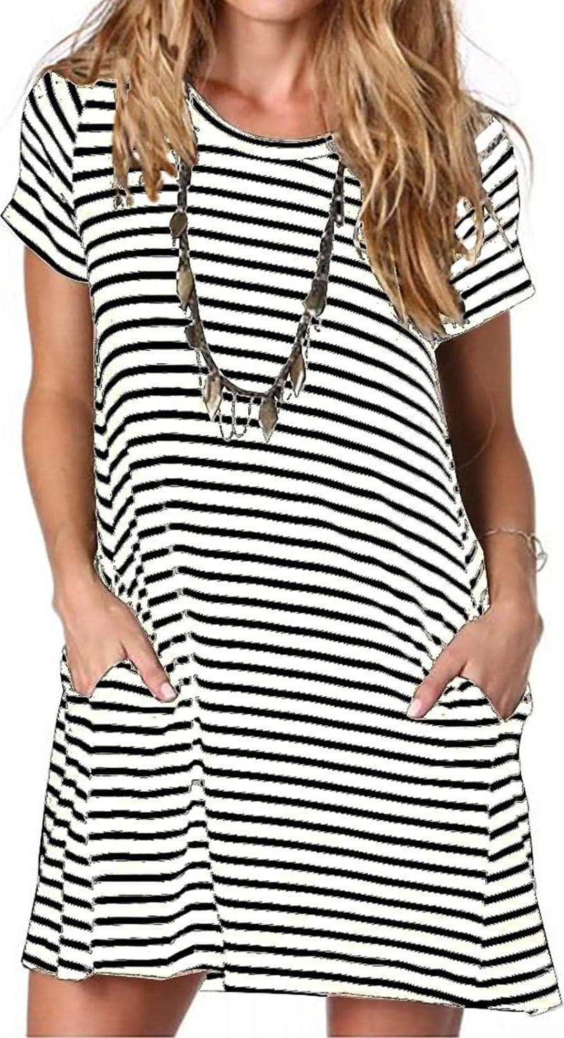 Alaster Women s Casual Summer T Shirt Dress Loose Short Sleeve Tunic Dress with Pocket for Women