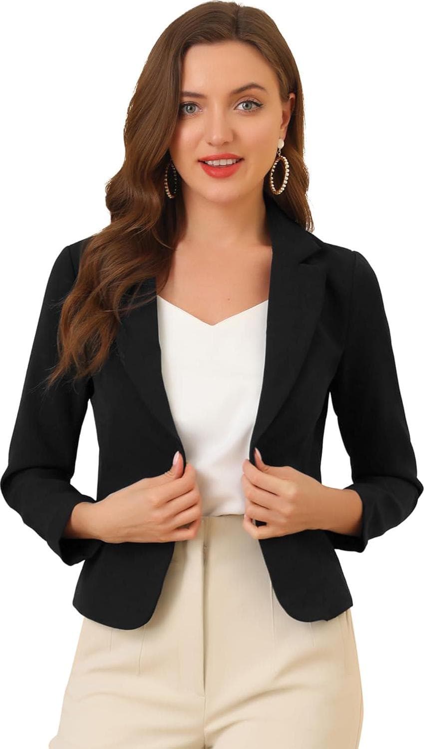 Allegra K Women’s Open Front Office Work Business Casual Crop Suit Blazer Jacket