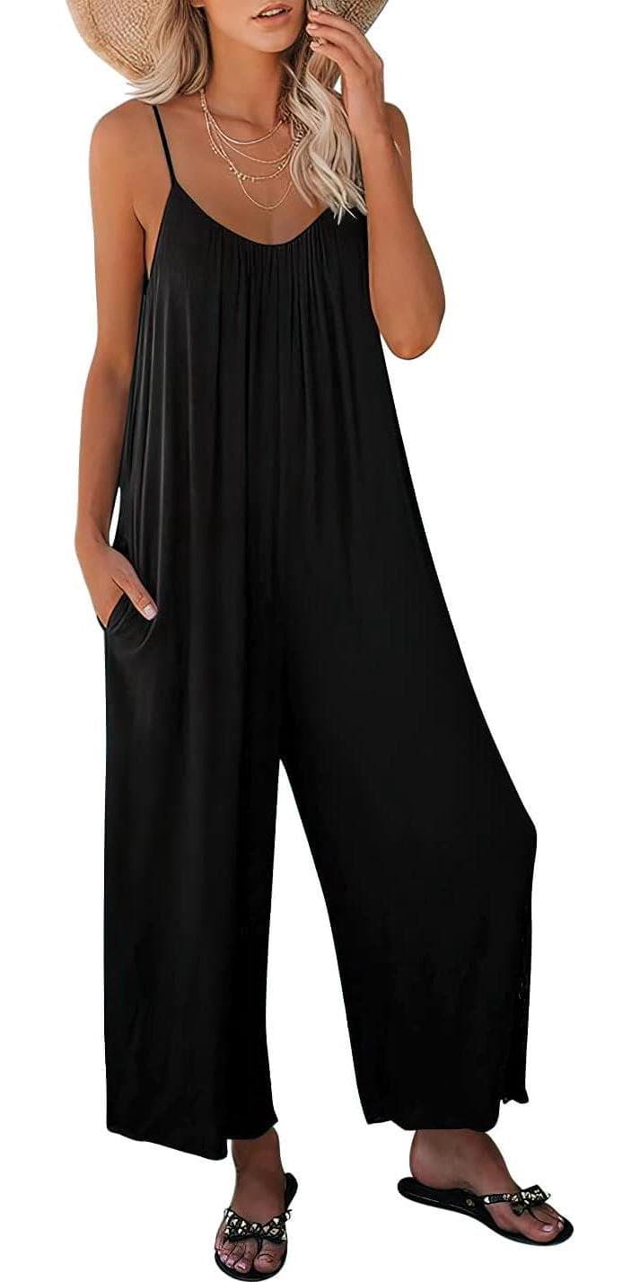ANRABESS Women Summer Casual Sleeveless Spaghetti Strap Boho Wide Leg Jumpsuits Rompers Dressy 2024 Trendy Outfits Clothes