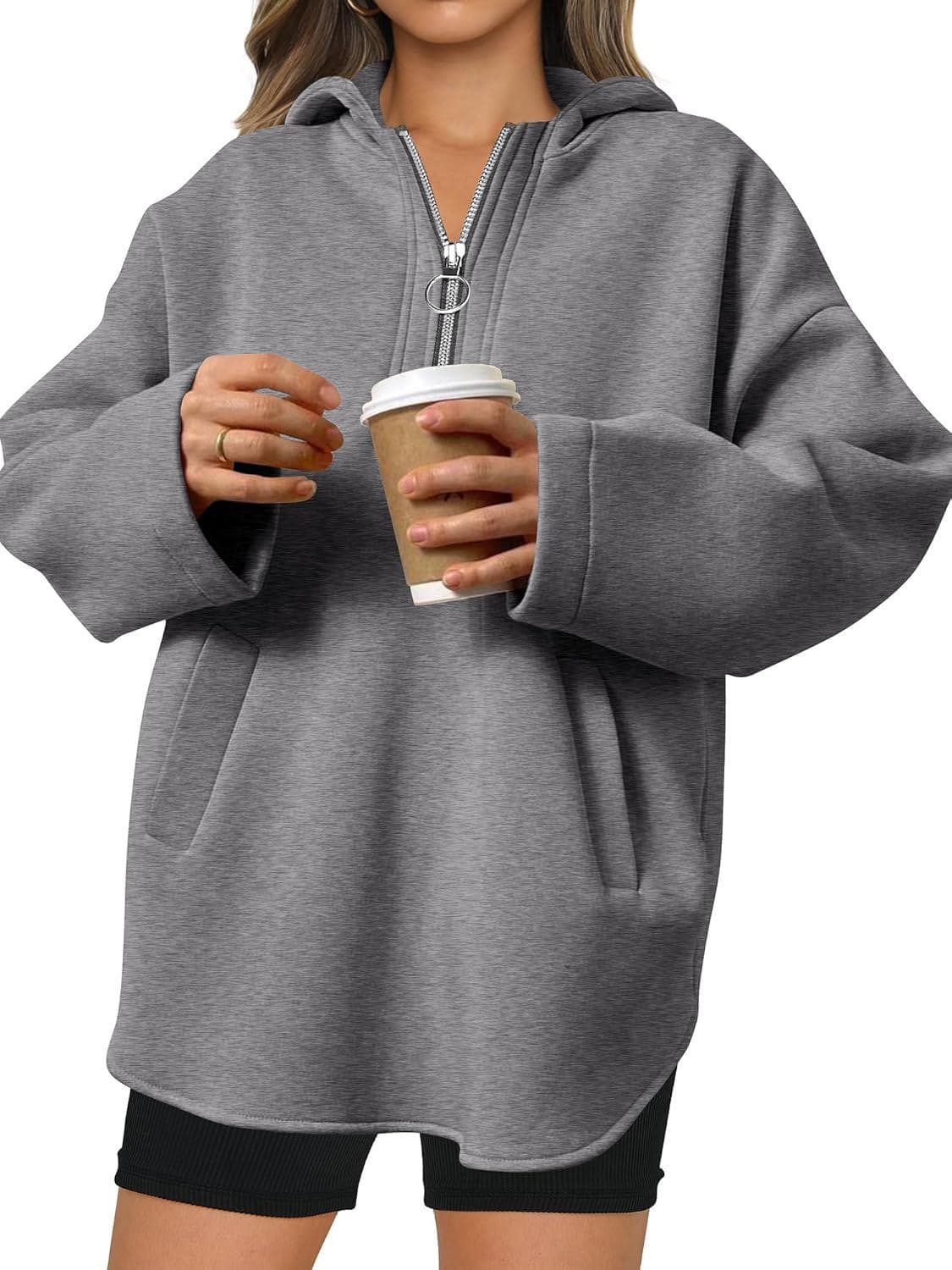 ANRABESS Womens Oversized Hoodie Sweatshirts Half Zip Sweaters Pullover 2024 Fall Tunic Top Trendy Teen Girls Preppy Clothes