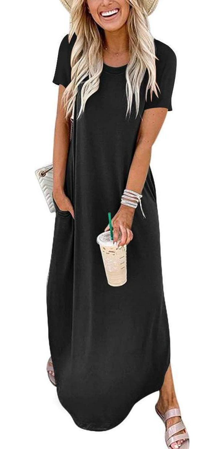 ANRABESS Women’s Summer Casual Loose Short Sleeve Long T Shirt Dress Split Maxi Beach Sundress Travel Vacation Outfits