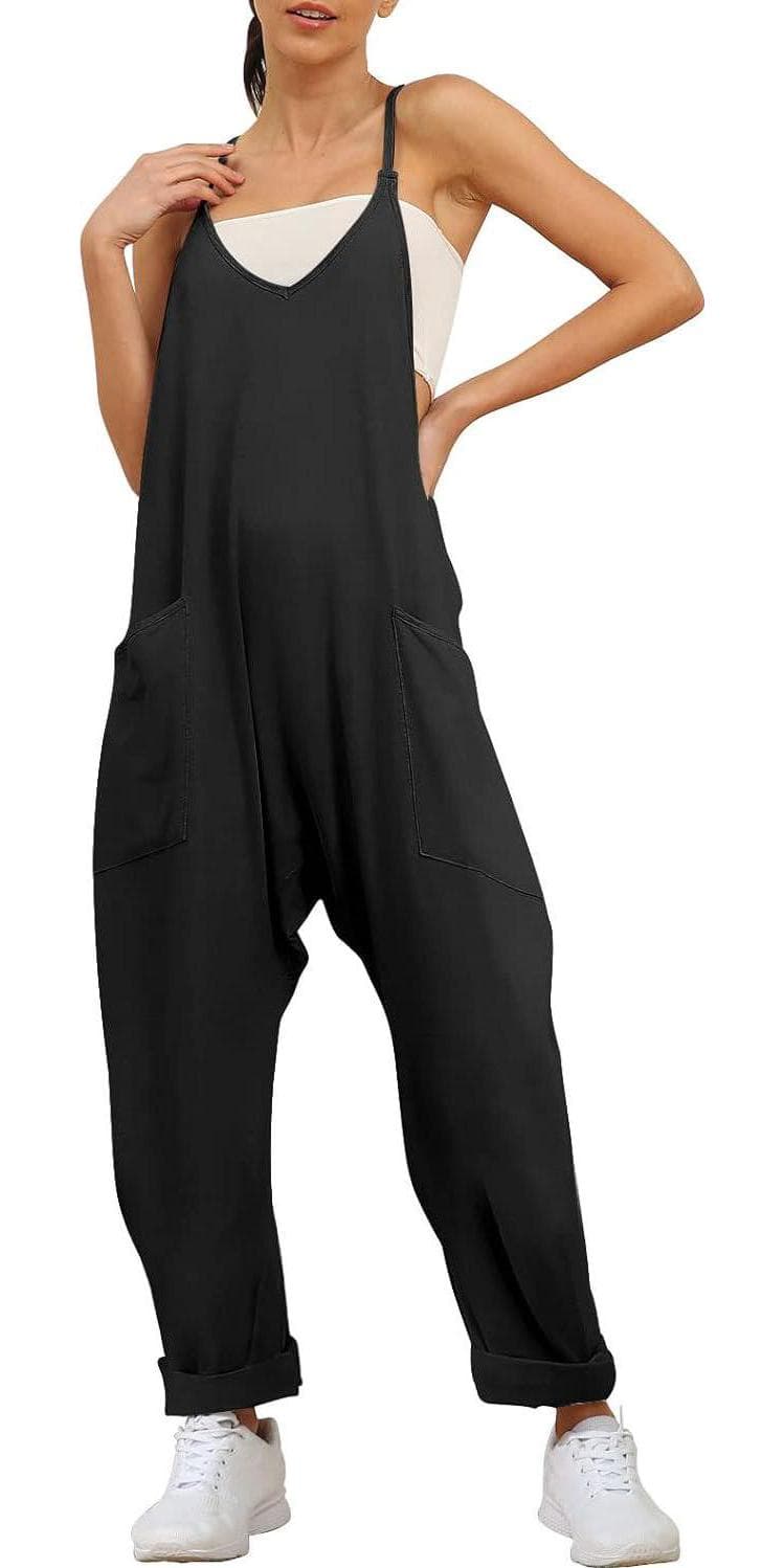 AUTOMET Jumpsuits for Women Casual Summer Rompers Sleeveless Loose Spaghetti Strap Baggy Overalls Jumpers with Pockets 2024