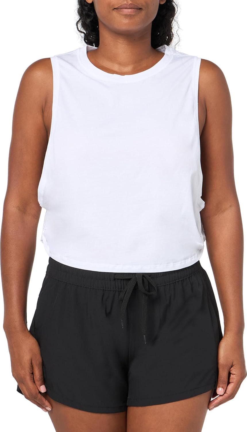 CRZ YOGA Pima Cotton Cropped Tank Tops for Women – Sleeveless Sports Shirts Athletic Yoga Running Gym Workout Crop Tops