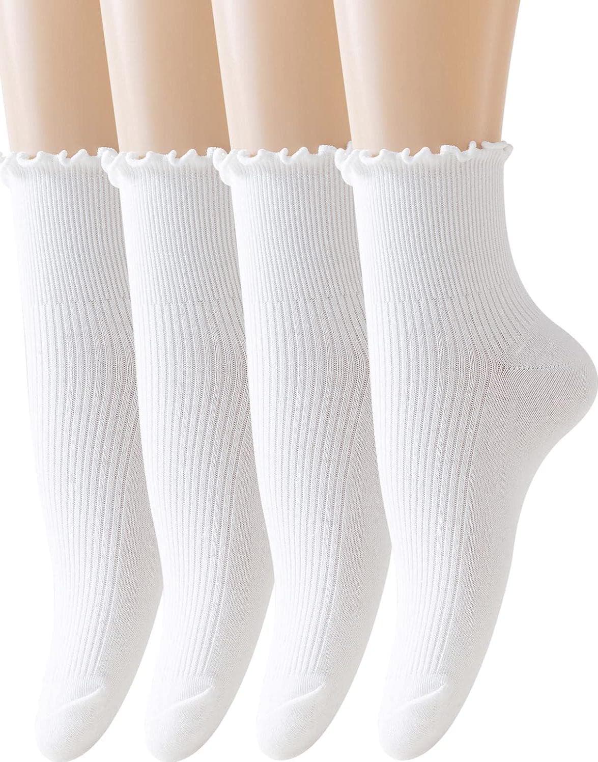 Cute Ruffle Ankle Socks for Women – Soft Cotton Knit Lettuce Low Cut Frilly Crew Socks