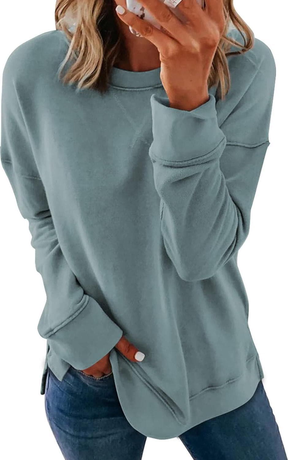 Dokotoo Women’s Casual Crew Neck Sweatshirt Loose Soft Long Sleeve Pullover Tops