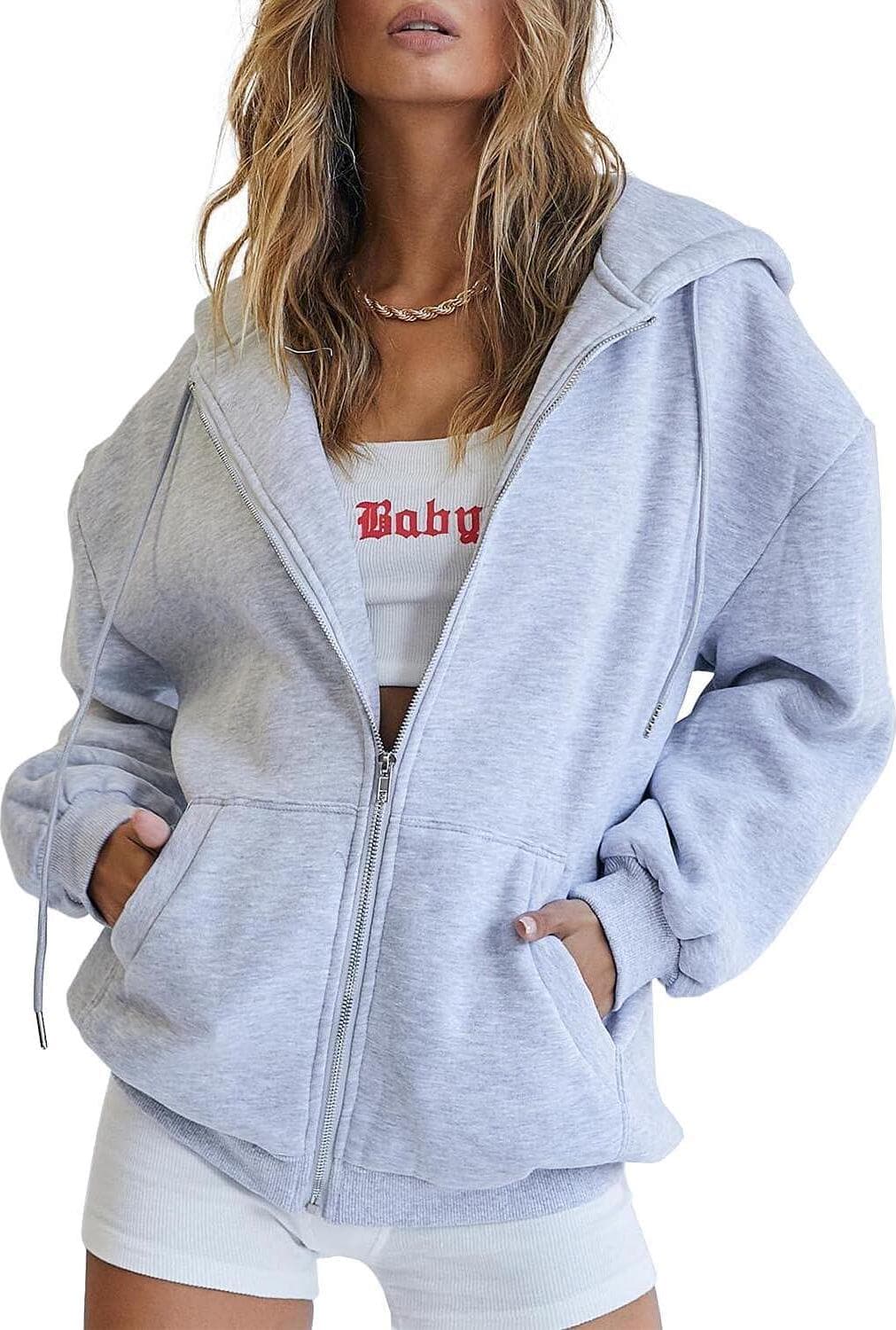 EFAN Women’s Drawstring Zip Up Cute Hoodies Fall Jacket Oversized Casual Sweatshirts with Pocket