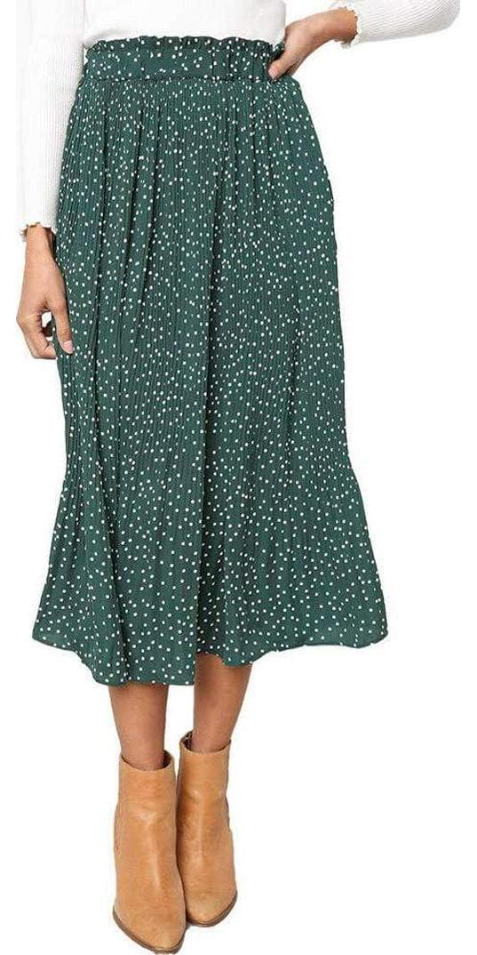 EXLURA Womens High Waist Polka Dot Pleated Skirt Midi Swing Skirt with Pockets