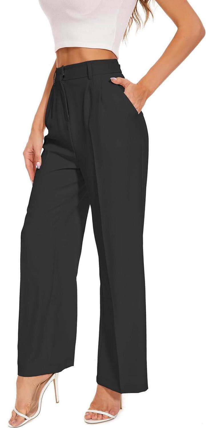 FUNYYZO Women’s Wide Leg Pants High Elastic Waisted in The Back Business Work Trousers Long Straight Suit Pants