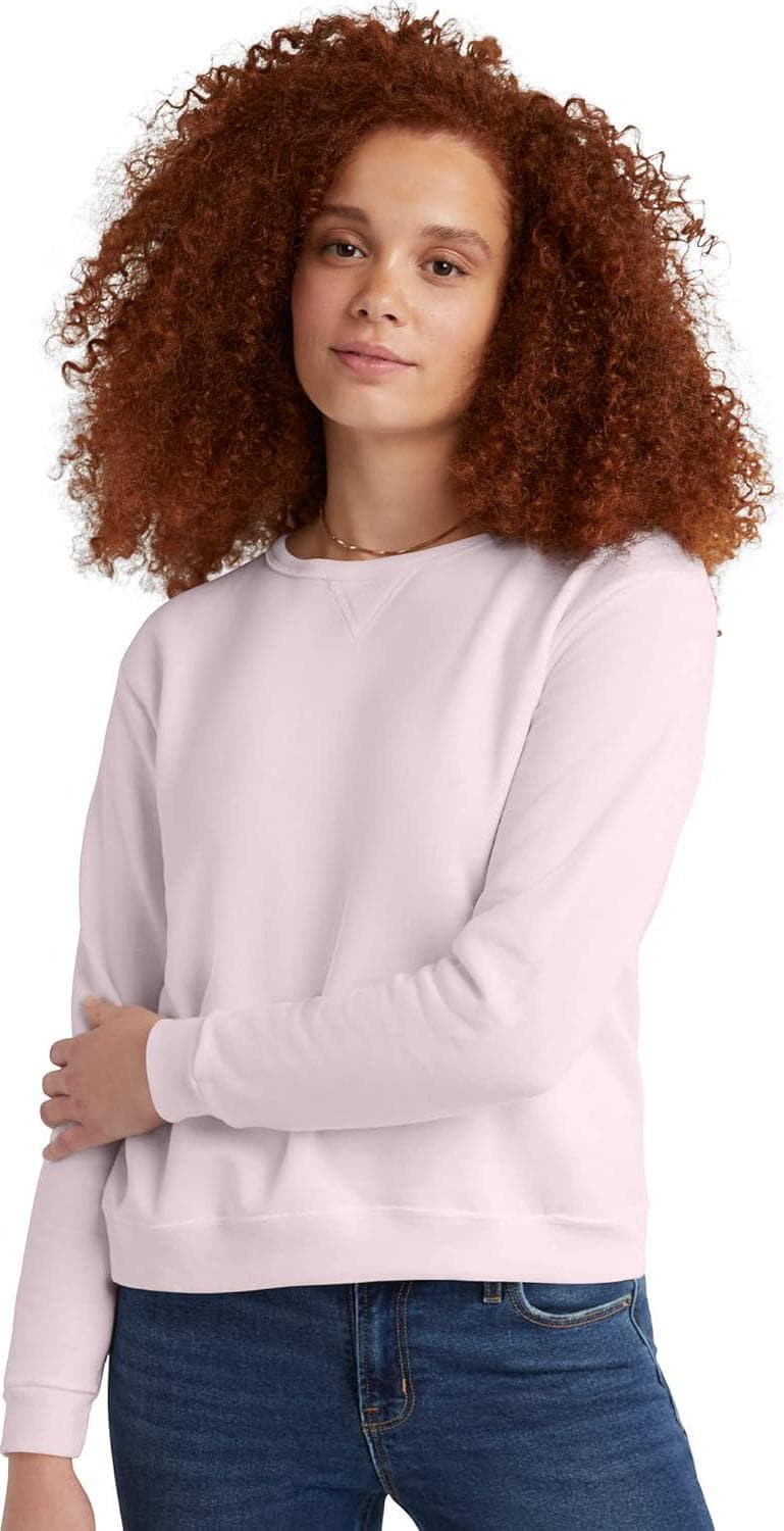 Hanes Womens Ecosmart V-Notch Crewneck Sweatshirt, Fleece Pullover Sweatshirt For Women