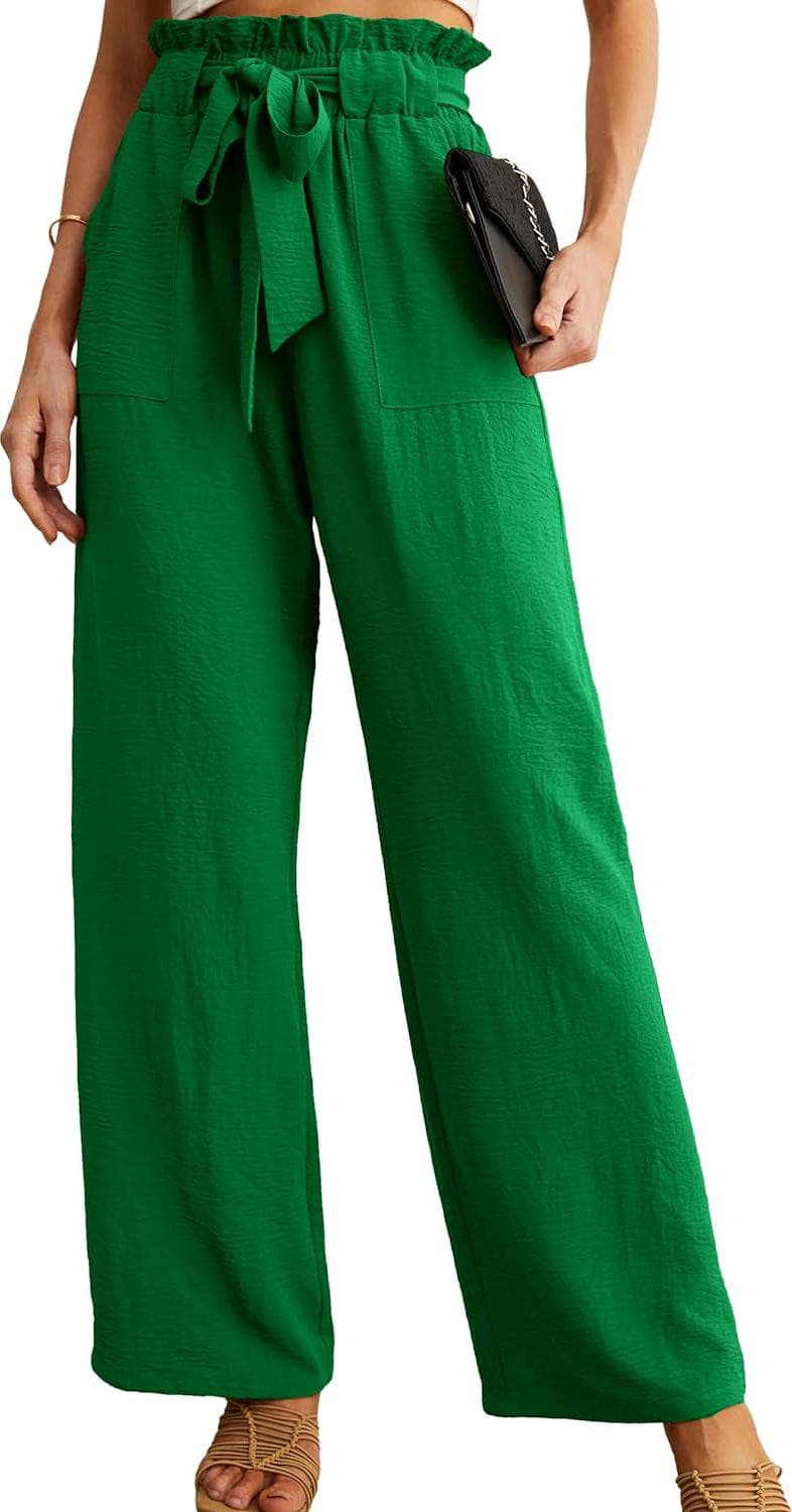 IWOLLENCE Women’s Wide Leg Pants with Pockets High Waist Adjustable Knot Loose Casual Trousers Business Work Casual Pants