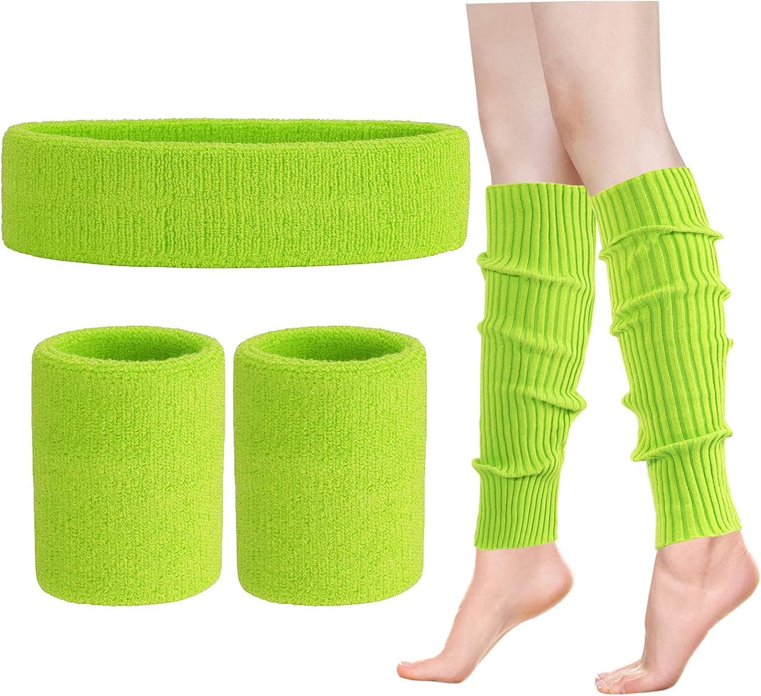 Leg Warmers for Women 80s Headband Wristbands Neon Leg Warmers Set for Sport Yoga – 80s Workout Clothes 90s Outfit for Women