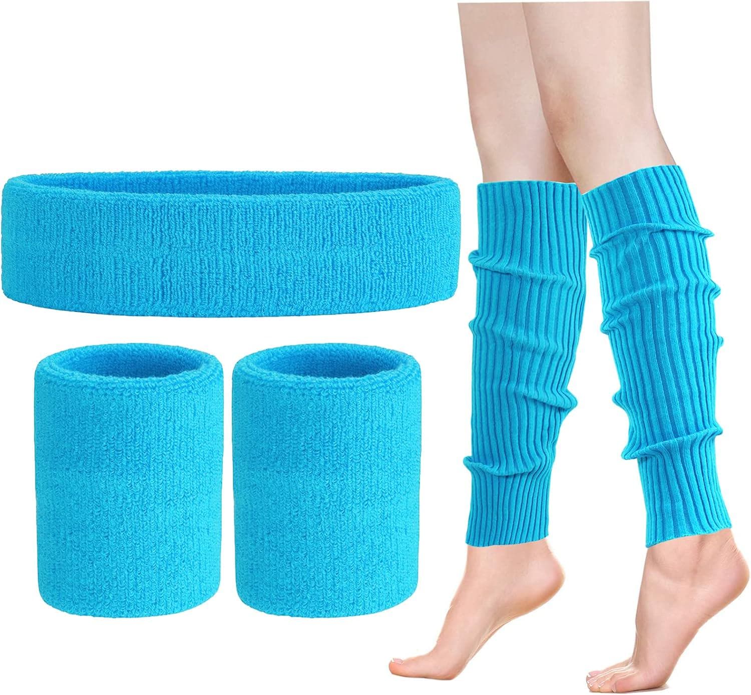 Leg Warmers for Women 80s Headband Wristbands Neon Leg Warmers Set for Sport Yoga – 80s Workout Clothes 90s Outfit for Women