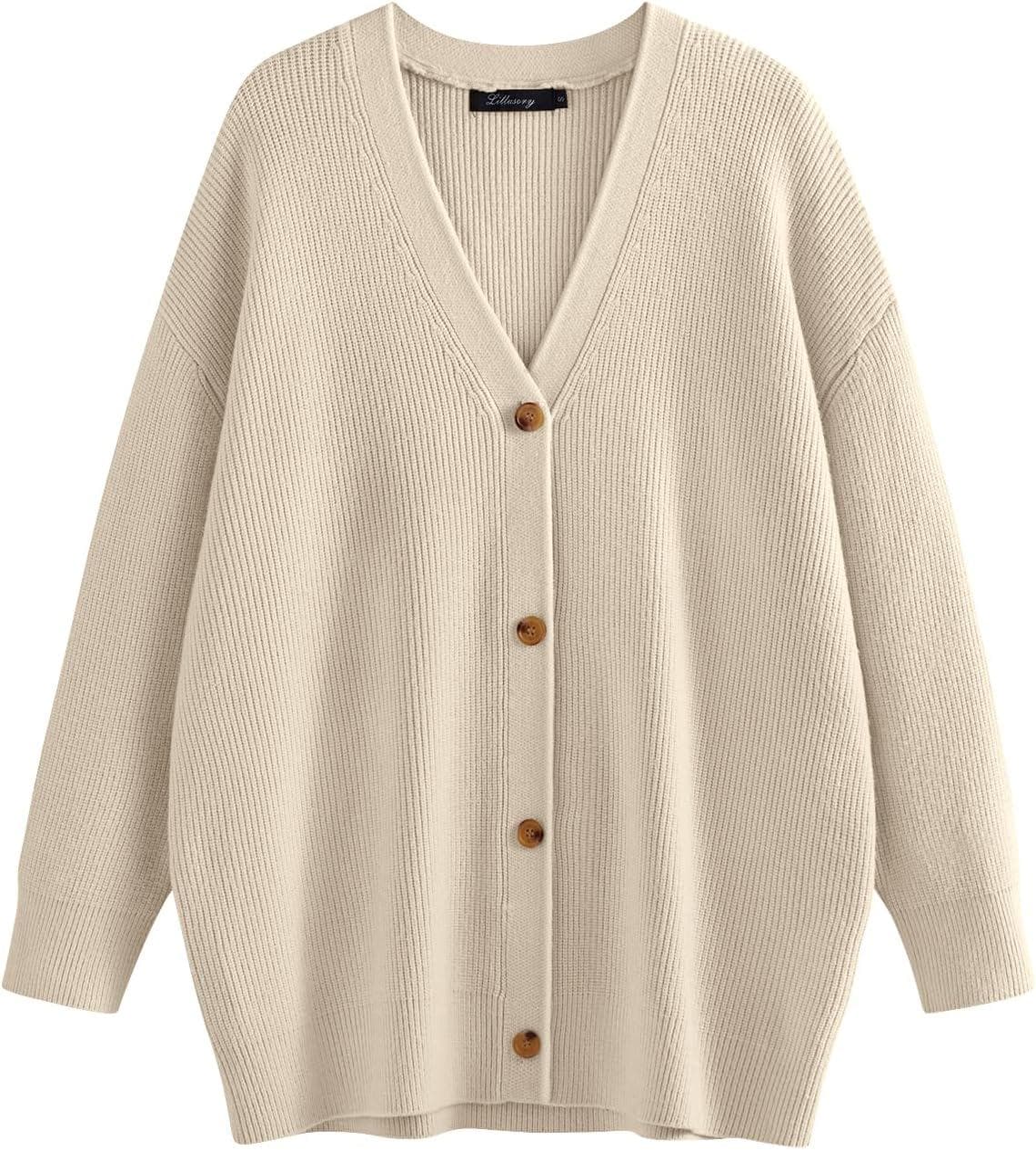 LILLUSORY Women’s Cardigan 2023 Open Front Oversized Button Lightweight Sweaters V Neck Loose Cardigans Knit Outwear