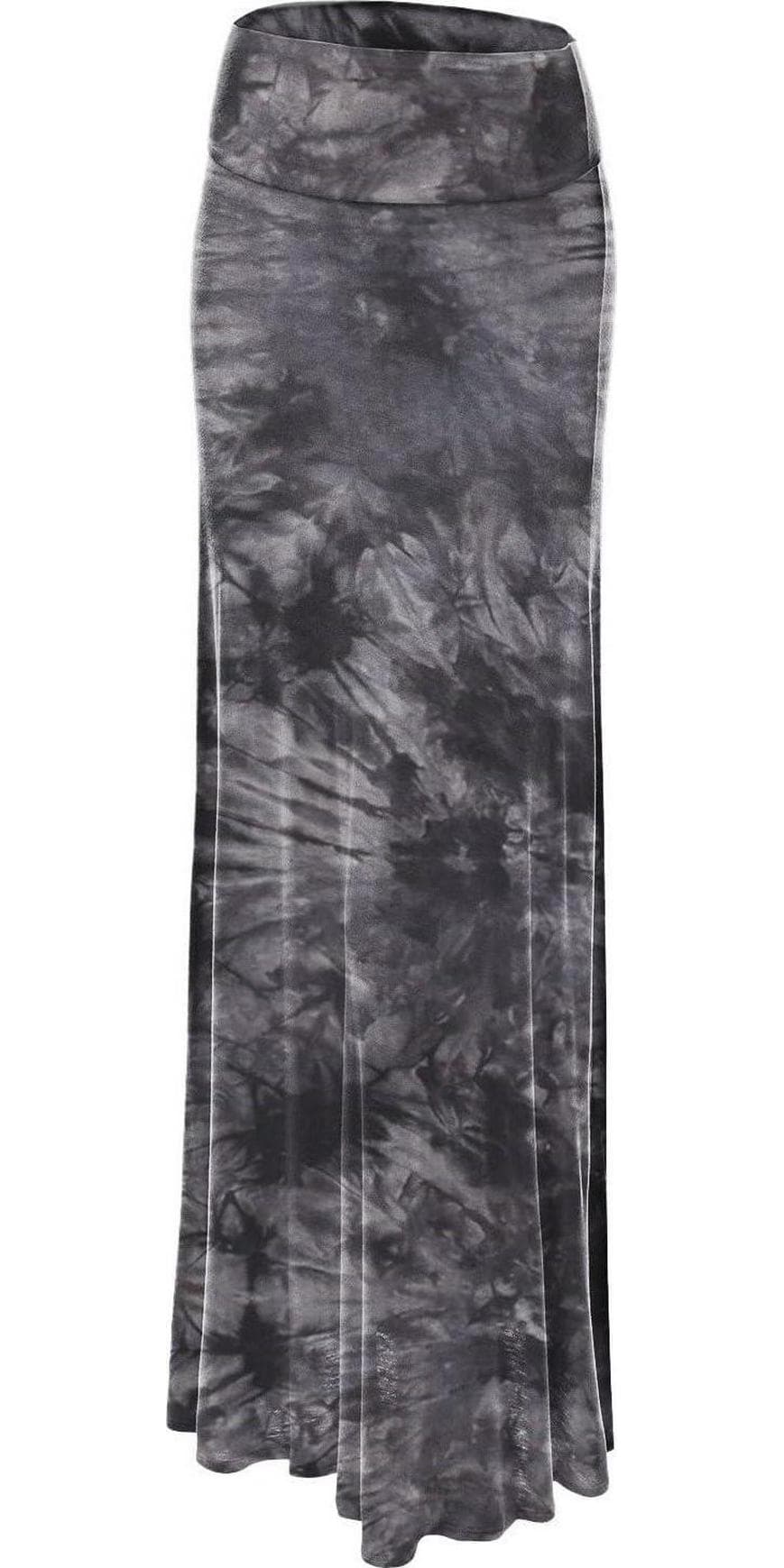 Lock and Love Women’s Basic Solid Tie Dye Foldable High Waist Floor Length Maxi Skirt S-3XL Plus Size