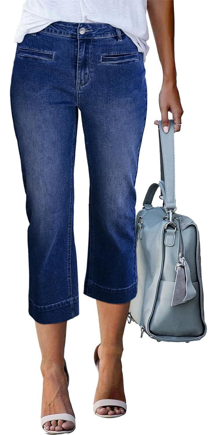 luvamia Capri Jeans for Women High Waisted Slim Straight Stretchy Denim Capris Pants Welt Pockets Casual Cropped Jeans