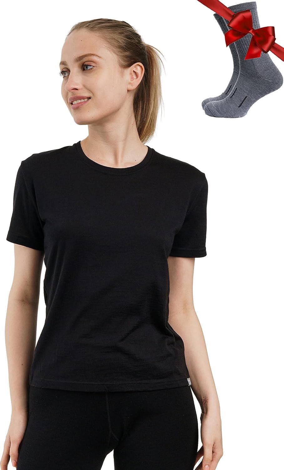 Merino.tech Merino Wool T Shirt Women – 100% Merino Wool Base Layer Women Short Sleeve Tee + Merino Wool Hiking Socks