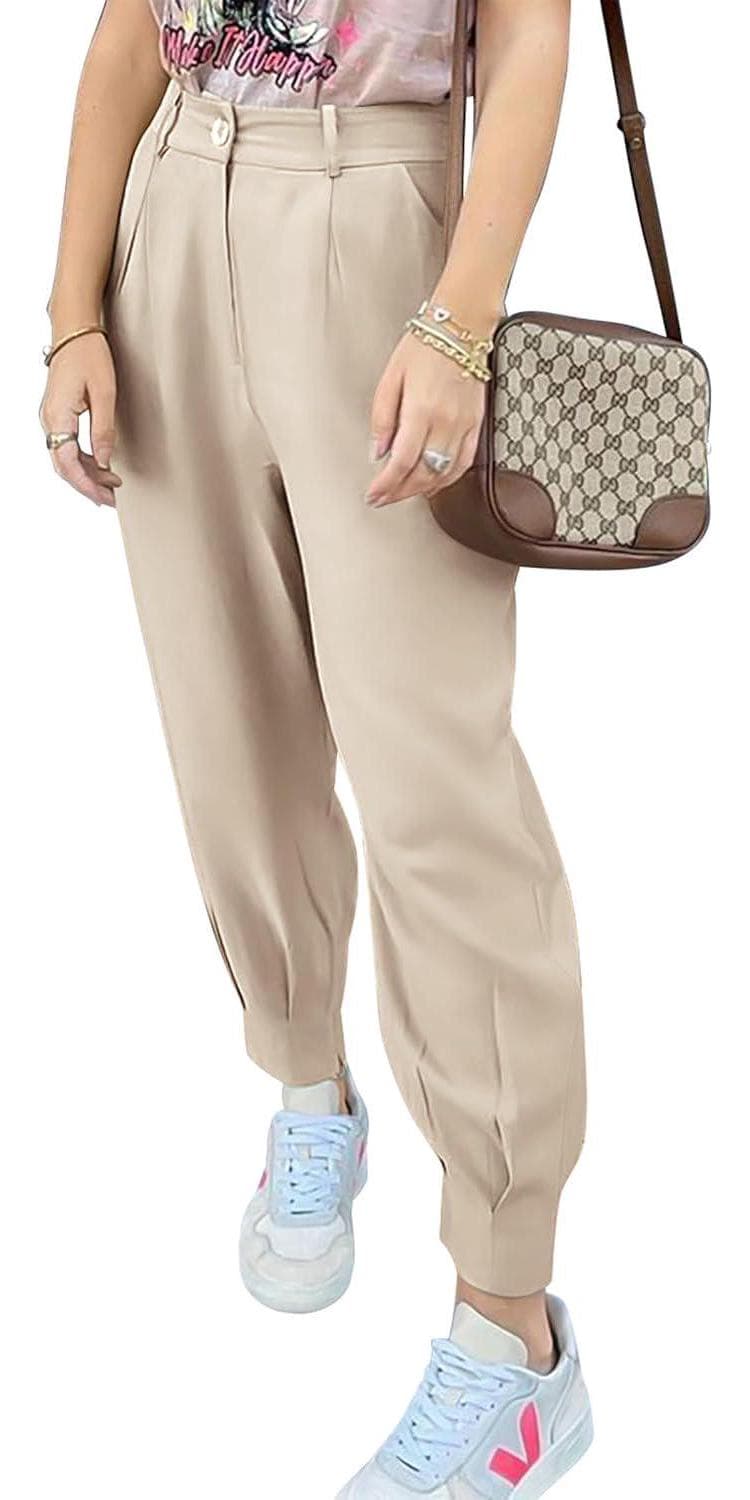 PRETTYGARDEN Womens Summer High Waisted Ankle Length Trouser Slacks With Pockets