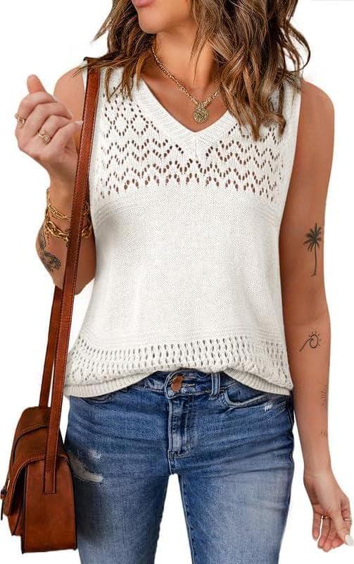SHEWIN Womens Tank Tops V Neck Sleeveless Crochet Summer Sweaters Lightweight Knit Pullover Sweater Vest
