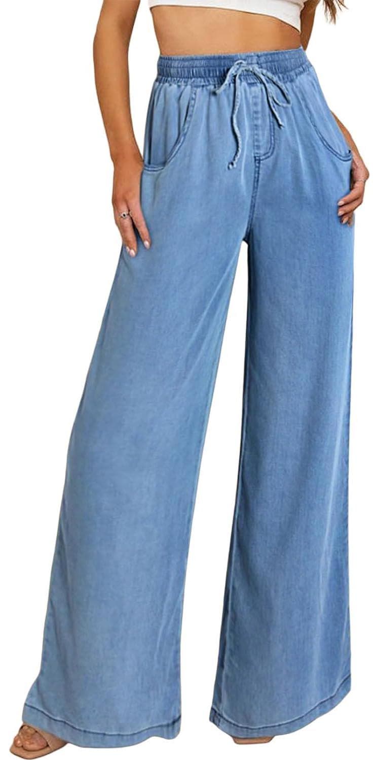 Sidefeel Women’s High Waisted Wide Leg Jeans 2024 Summer Drawstring Denim Pants