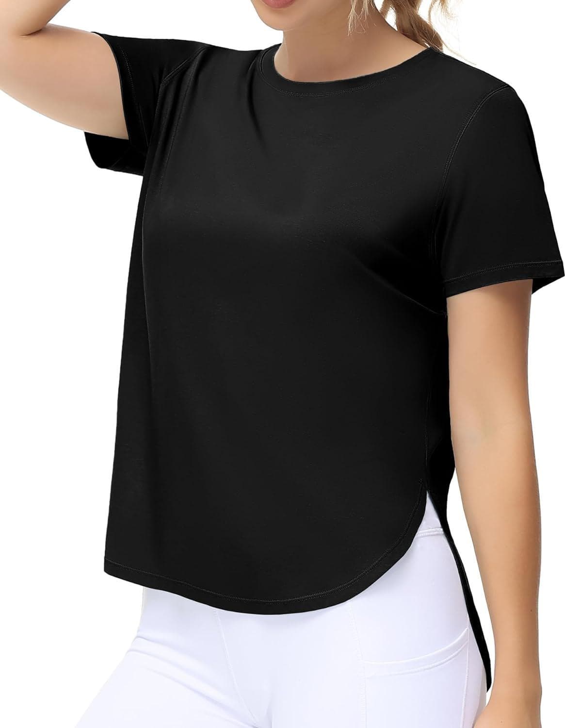 THE GYM PEOPLE Women’s Workout T-Shirts Loose Fit Short Sleeve Cotton Running Basic Tee Tops with Split Hem