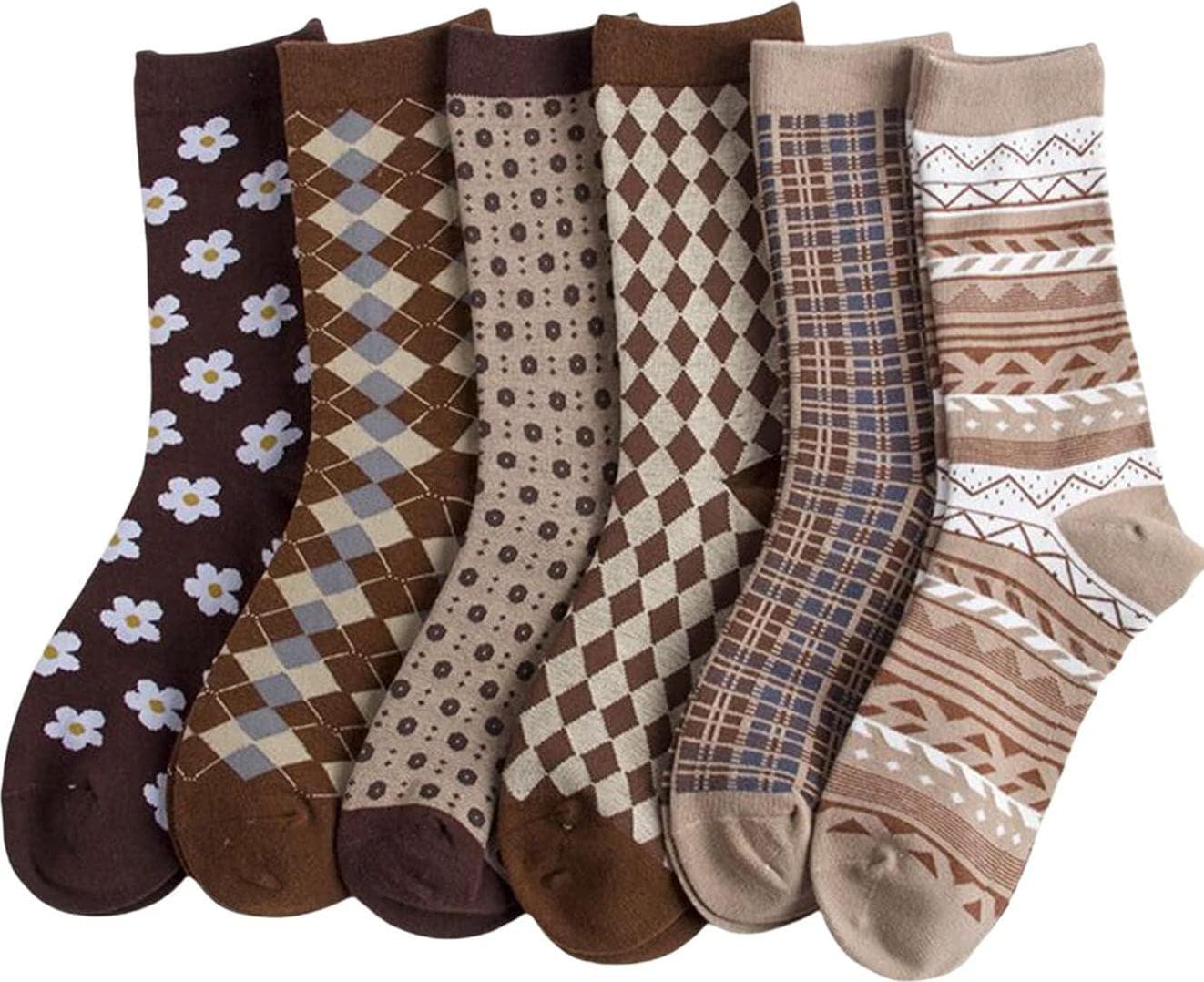 Verdusa Women’s 6pairs Floral Plaid Print Crew Socks