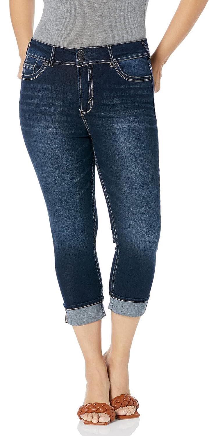 WallFlower Women’s Luscious Curvy 23.5” Crop Mid-Rise Insta Stretch Juniors (Standard and Plus)