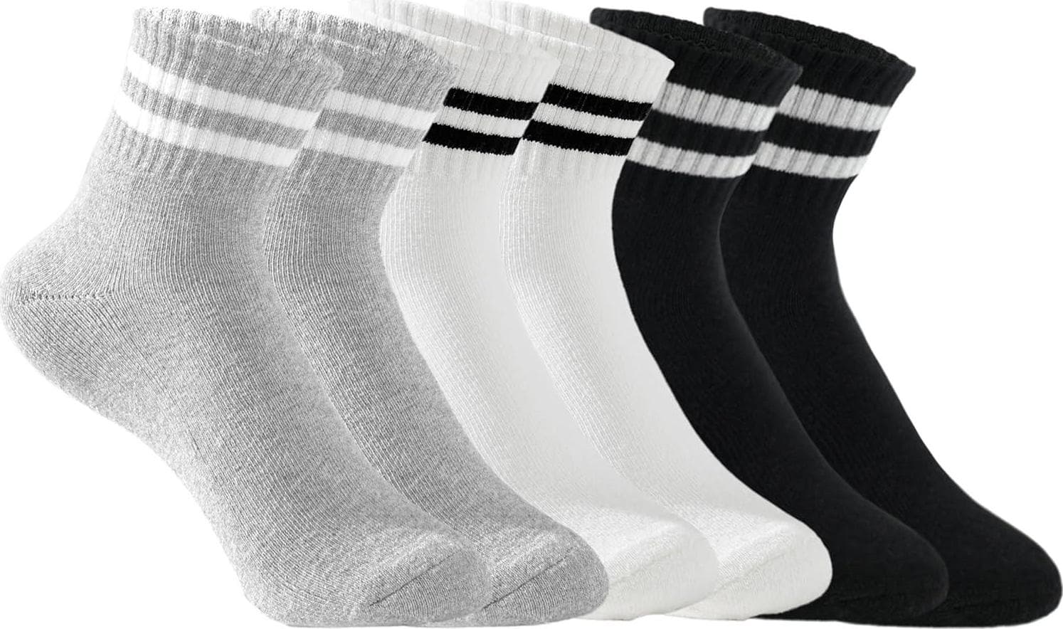 Womens Crew Socks Cushioned Cotton Striped Quarter Socks Vintage Retro Running Socks 6 Pairs
