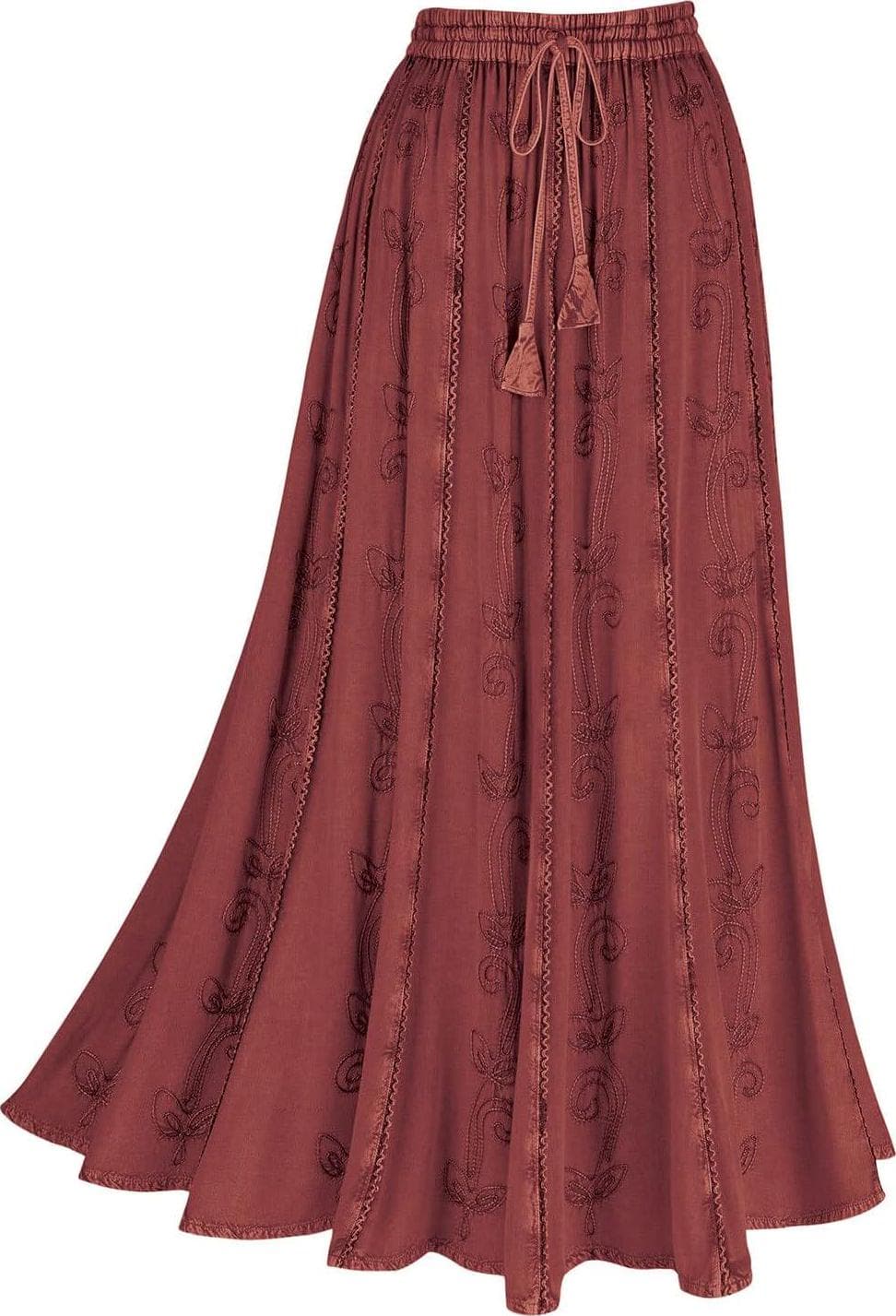 Women’s Floral Embroidered Maxi Skirt-Over-Dyed Long Peasant Skirt, Ankle Length