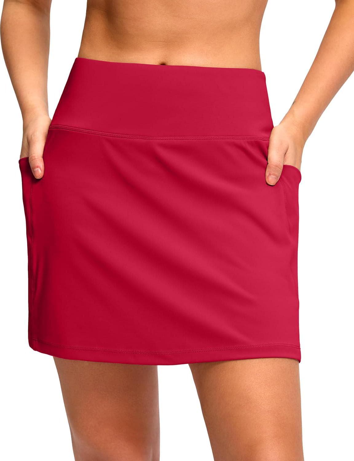 Women’s Golf Skirts Skort 4 Side Pockets High Waisted Stretchy Tennis Skirt with Short Athletic Casual
