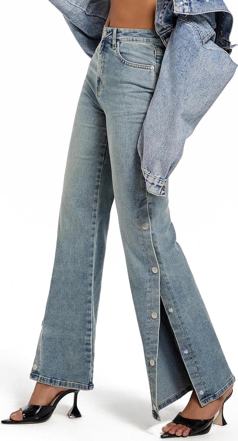 Womens Jeans Hig Waisted Straight Leg Loose Stretchy Tummy Control Trendy Side Slit Jeans for Women 2024