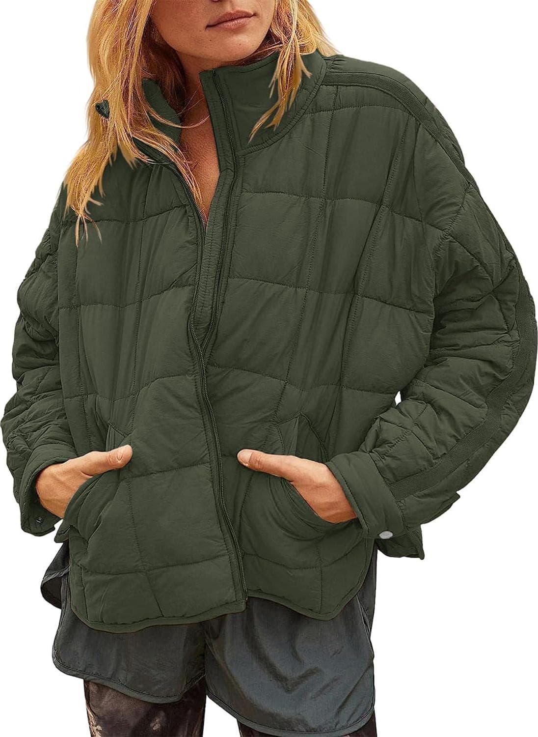 Women’s Lightweight Down Coat Long Sleeve Full Zipper Oversized Packable Short Puffer Jackets