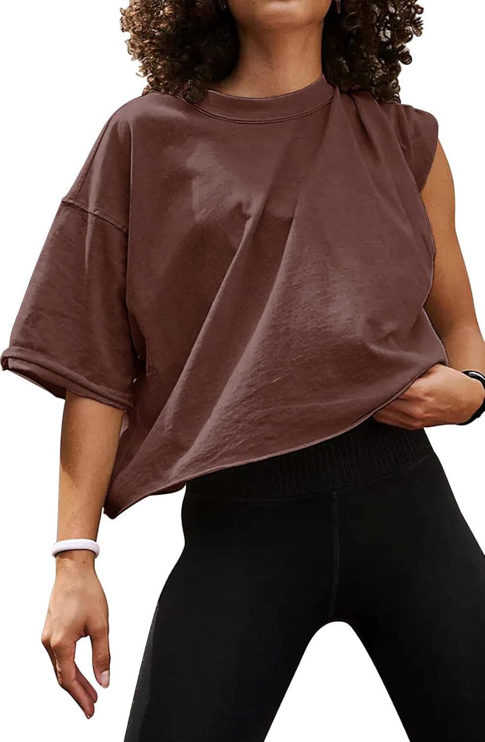 Women’s Oversize Workout Crop Tops Casual Short Sleeve Drop Shoulder Boxy T-Shirts Roll Hem Basic Loose Yoga Running Tees