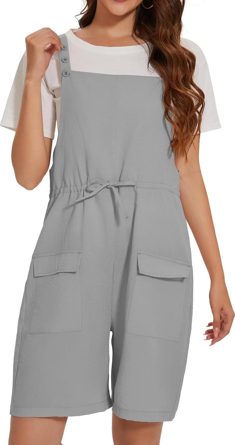 Women’s Short Overalls Casual Summer Sleeveless Rompers Loose Adjustable Strap Jumpsuits with Pockets