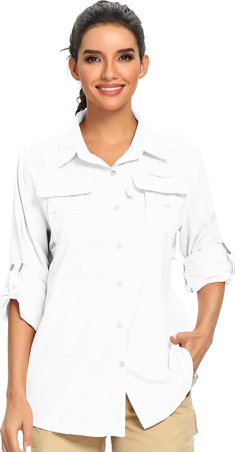 Women’s UPF 50+ UV Sun Protection Safari Shirt, Long Sleeve Outdoor Cool Quick Dry Fishing Hiking Gardening Shirts
