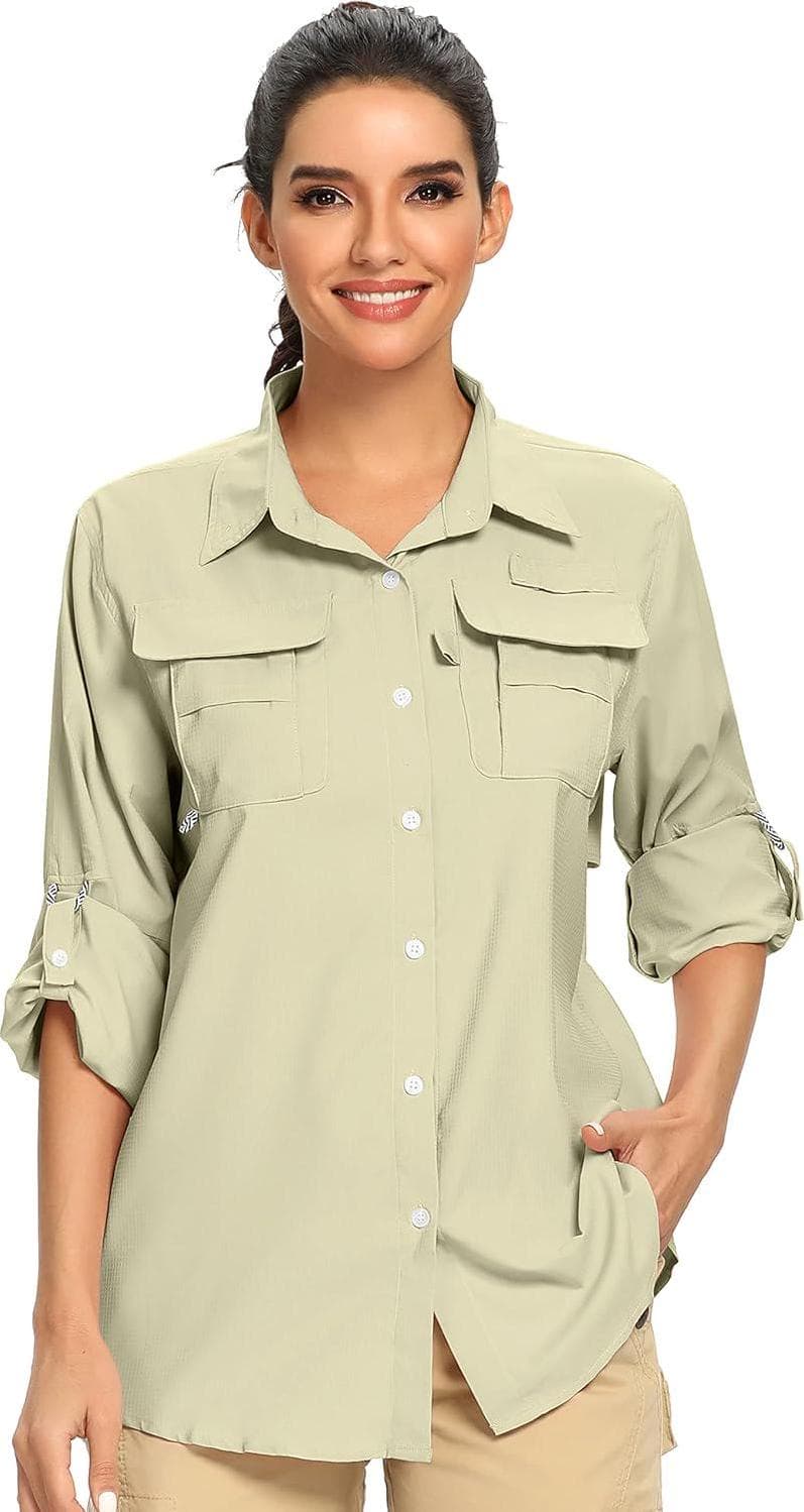 Women’s UPF 50+ UV Sun Protection Safari Shirt, Long Sleeve Outdoor Cool Quick Dry Fishing Hiking Gardening Shirts