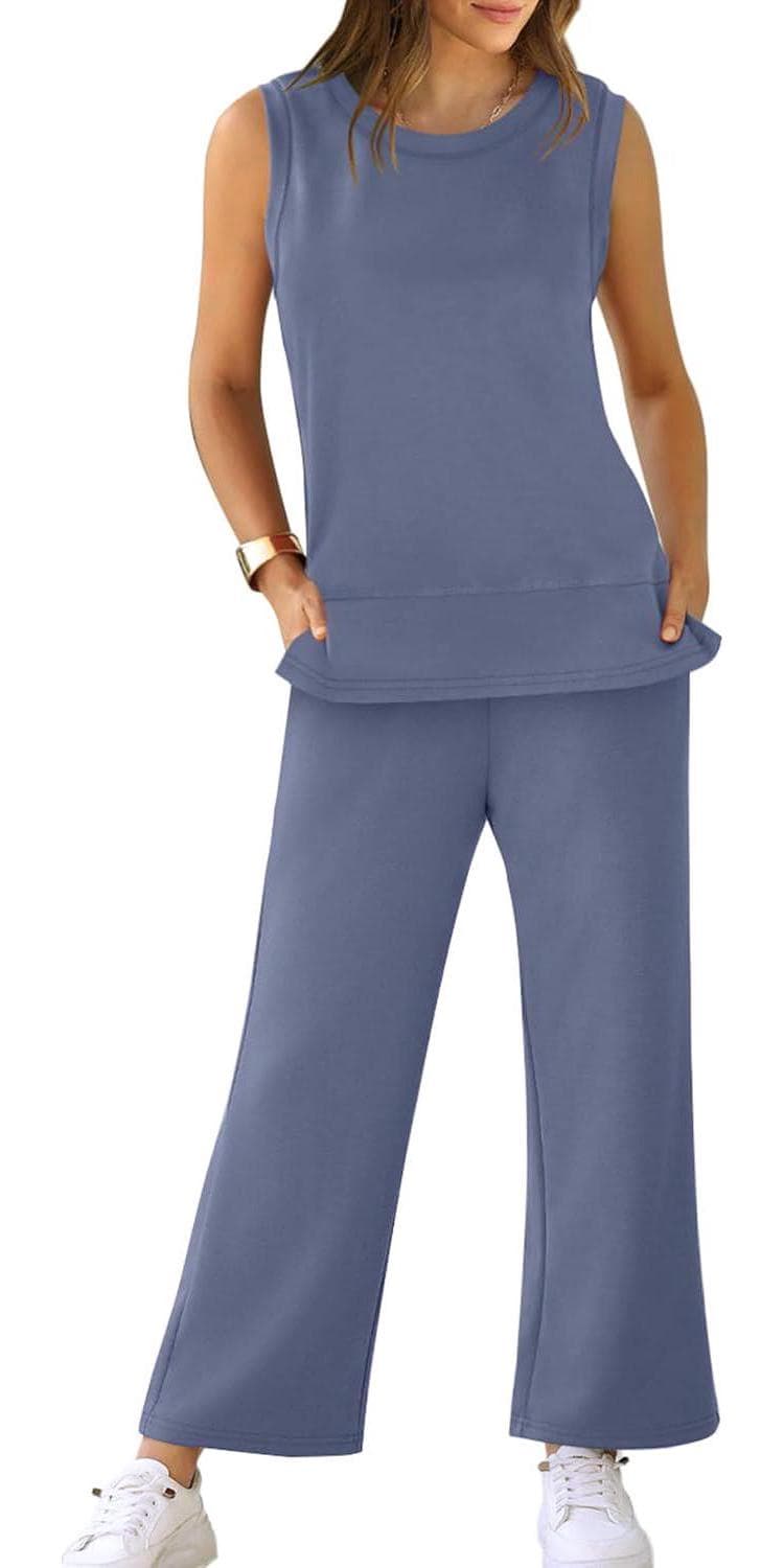 XIEERDUO Women’s 2 Piece Outfits Summer Travel Tracksuit Wide Leg Pants Matching Sets Loose Loungewear S-3XL