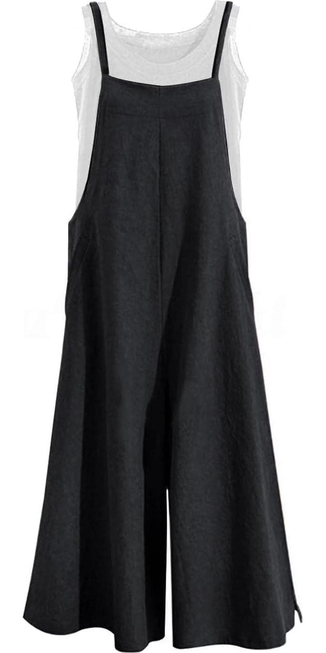 YESNO Women Casual Loose Long Bib Pants Wide Leg Jumpsuits Baggy Cotton Rompers Overalls with Pockets PZZTYP2