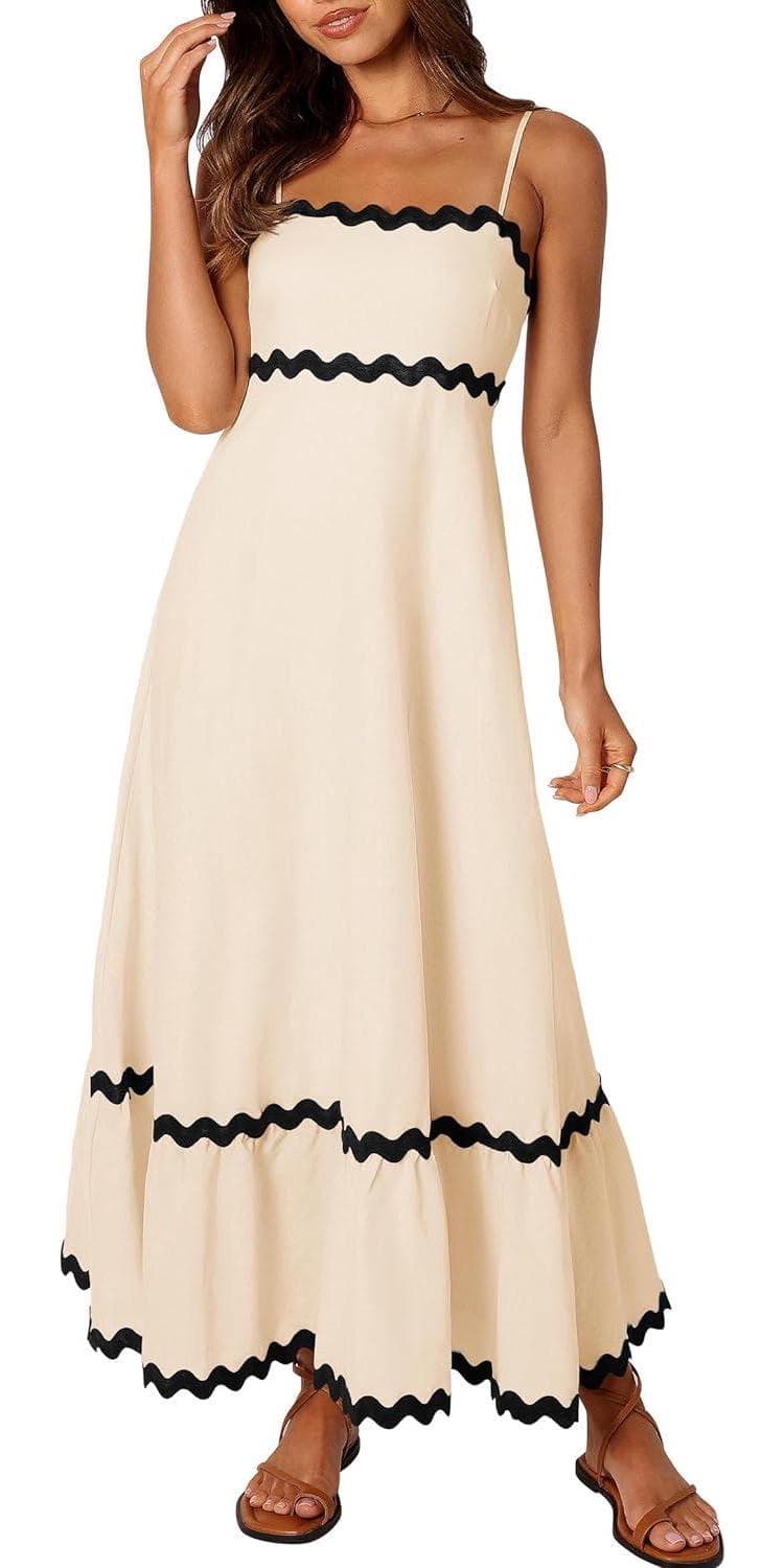 ZESICA Women’s 2024 Summer Spaghetti Straps Sleeveless Backless Sundress Flowy Smocked Lace Swing A Line Midi Dress